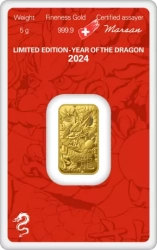  Argor-Heraeus 5 g zlatý slitek Rok draka  2024