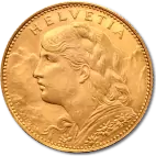 Investiční zlatá mince 10 švýcarských franků polovina Vreneli 1911-1922