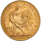 Investiční zlatá mince 20 Francouzských  franků Marianne Rooster  1899-19