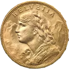Investiční zlatá mince 20 švýcarských  franků Vreneli  1897-1949